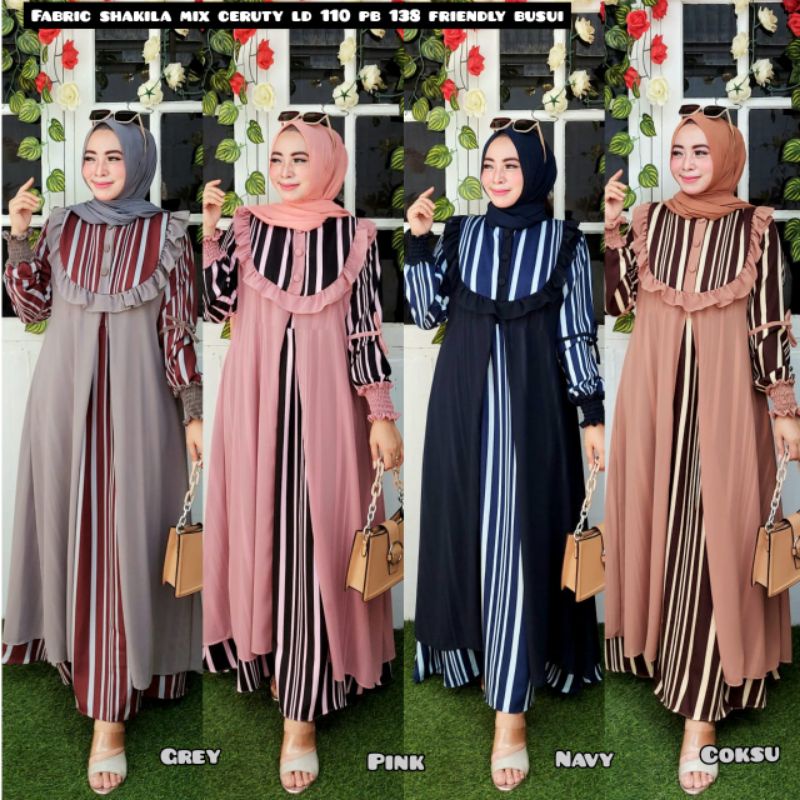 Gamis Shakila Outer Gamis Ceruty Mix Outer Gamis Wanita Model Viral