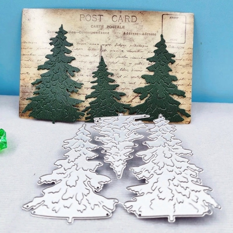 3 Pak Cetakan Stensil Cutting Dies Motif Pohon Natal Bahan Metal Untuk Scrapbook / Craft DIY