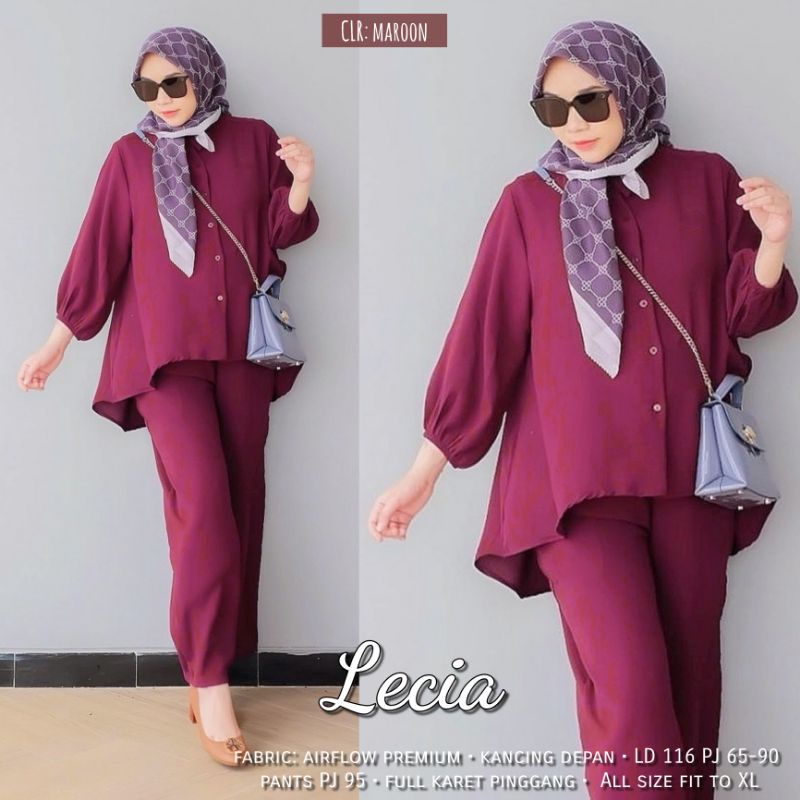 LECIA ONESET SETCEL CRINKLE CRINGKEL IMPORT ONE SET LECIA AIRFLOW PREMIUM PLAIN LD 100CM KEMEJA SET WANITA KOREA