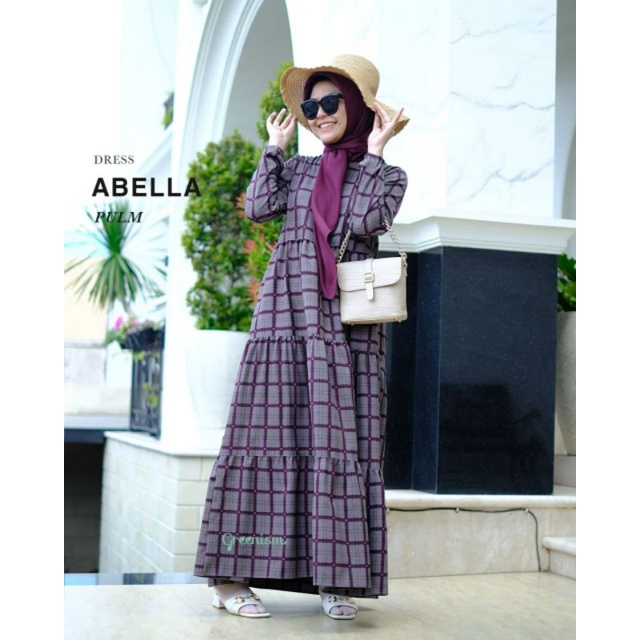 Abella Dress motif Kotak kotak Bahan semi wool / Abella dress Greenism