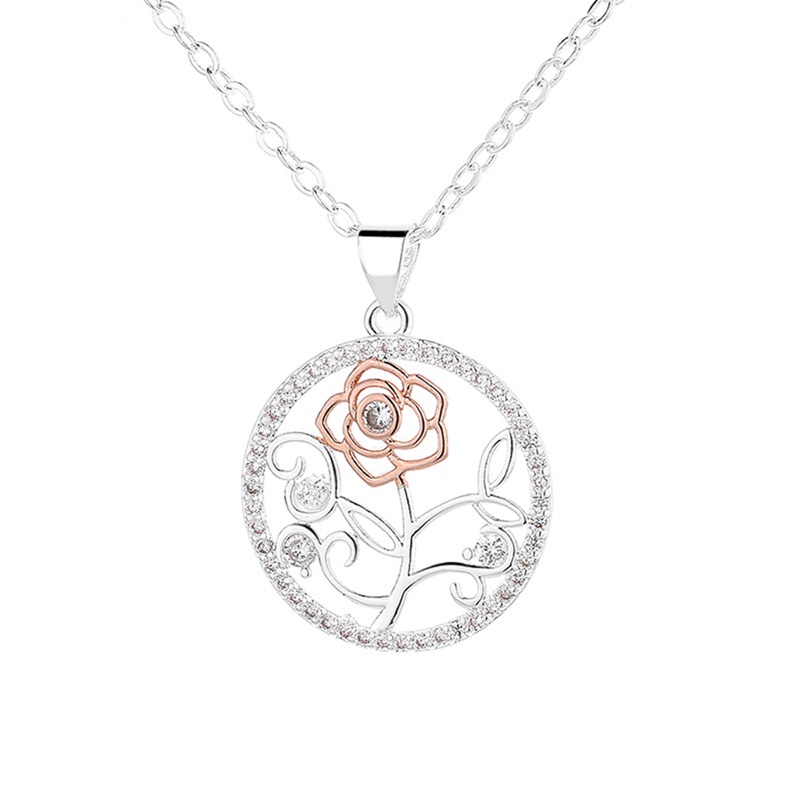 Kalung Rantai Sterling Silver 925 Dengan Liontin Bunga Mawar Bulat Untuk Wanita