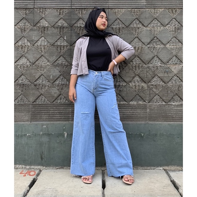 Syera Cullote Ripped || HIGHWAIST || JEANS JUMBO || JEANS BIGSIZE || CELANA JEANS JUMBO WANITA || JE