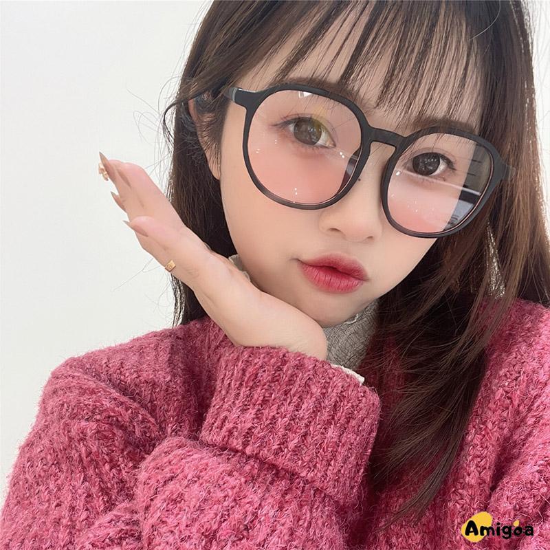 Gradien Pink Blush Glasses Perempuan Anti-biru Warna Cahaya Mengubah Kacamata Bingkai Besar - AG2