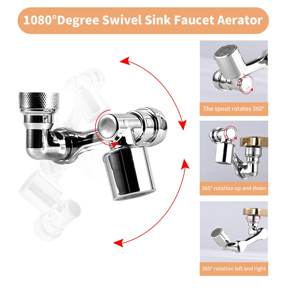 1080 Peralatan Dapur Universal° Extender Keran Air Model Putar Bahan Plastik