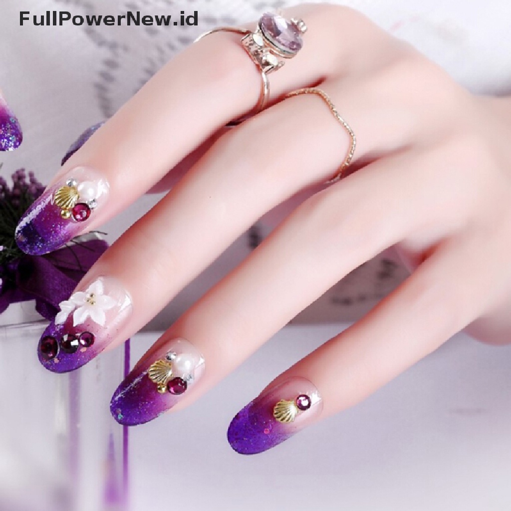 [KUKU PALSU] 24Pcs Purple Carved False Nails Acrylic UV Gel Full French Fake Art Tips Tools .