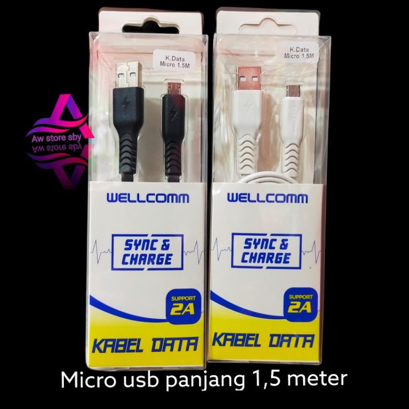 Kabel data micro usb panjang 1,5 meter original well-comm