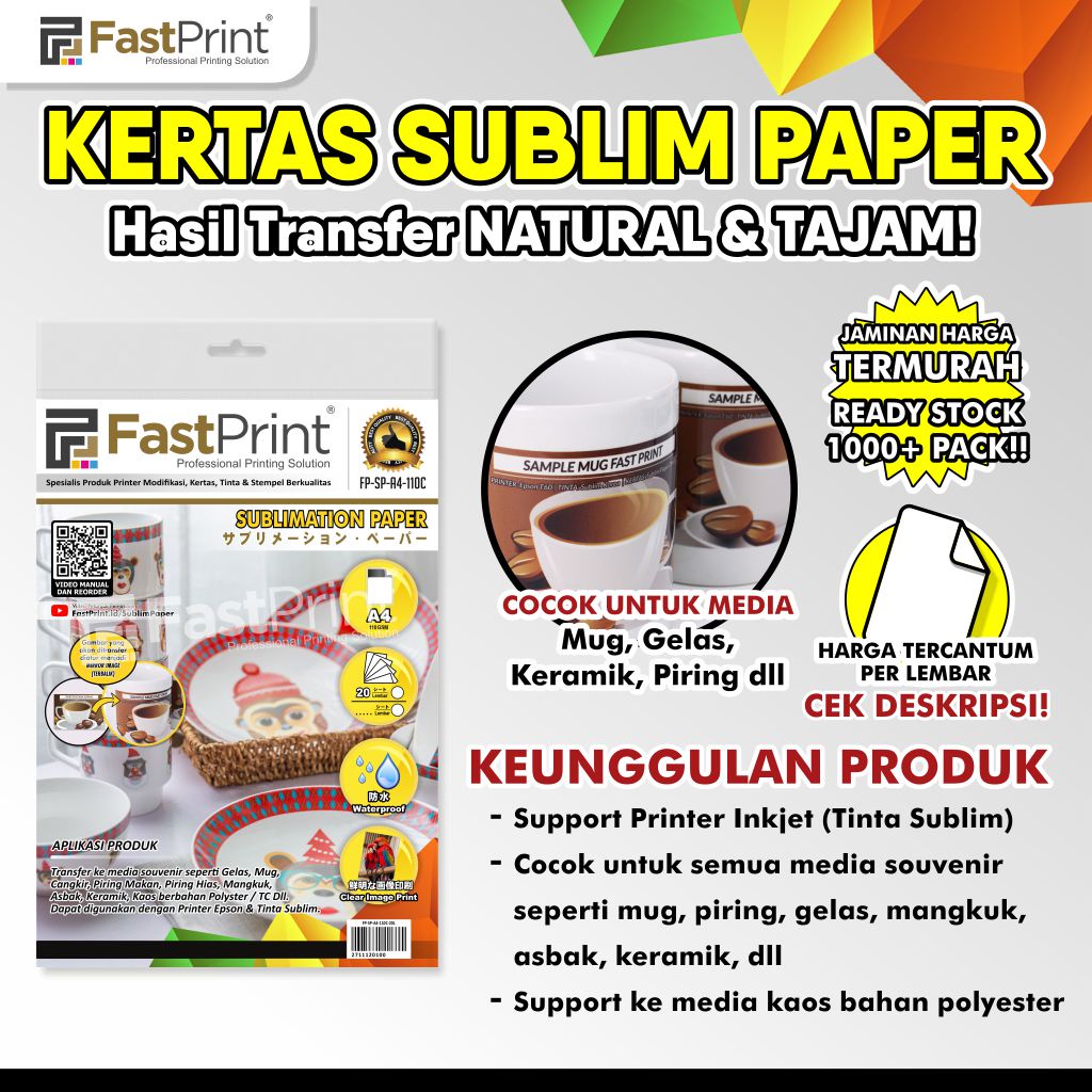 Jual Fast Print Sublimation Paper Kertas Sublim Sublimasi Ukuran A4