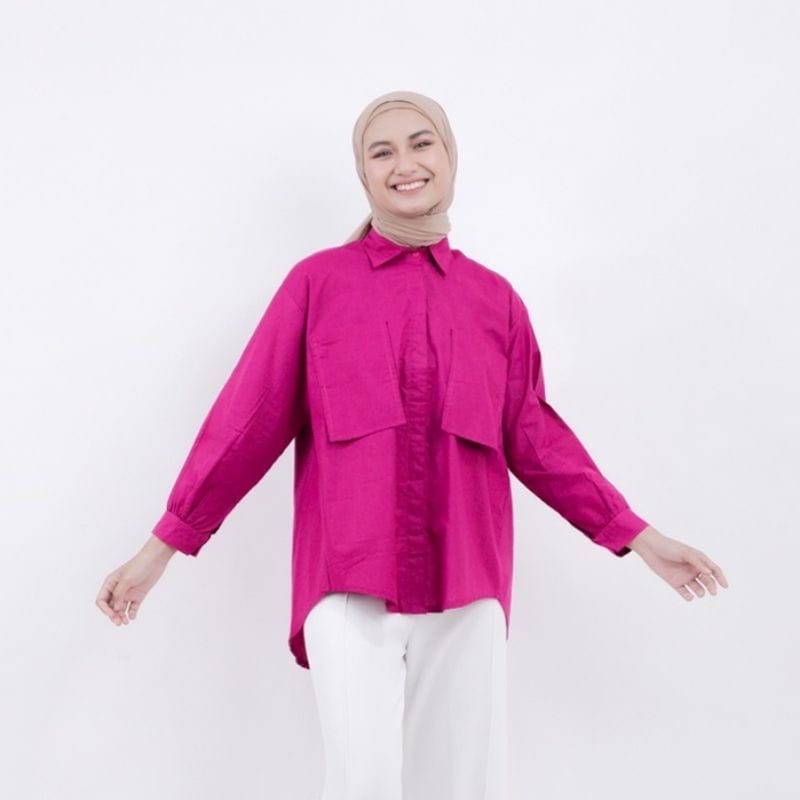 Tq88indonesia Fashion  Kemeja Linen Wanita Kekinian Terbaru / Kem Jazlyn LINEN Oversize Shirt / Blus  / Baju Atasan Wanita Terbaru / Ootd / Baju Santai Wanita / Kemeja Polos Wanita
