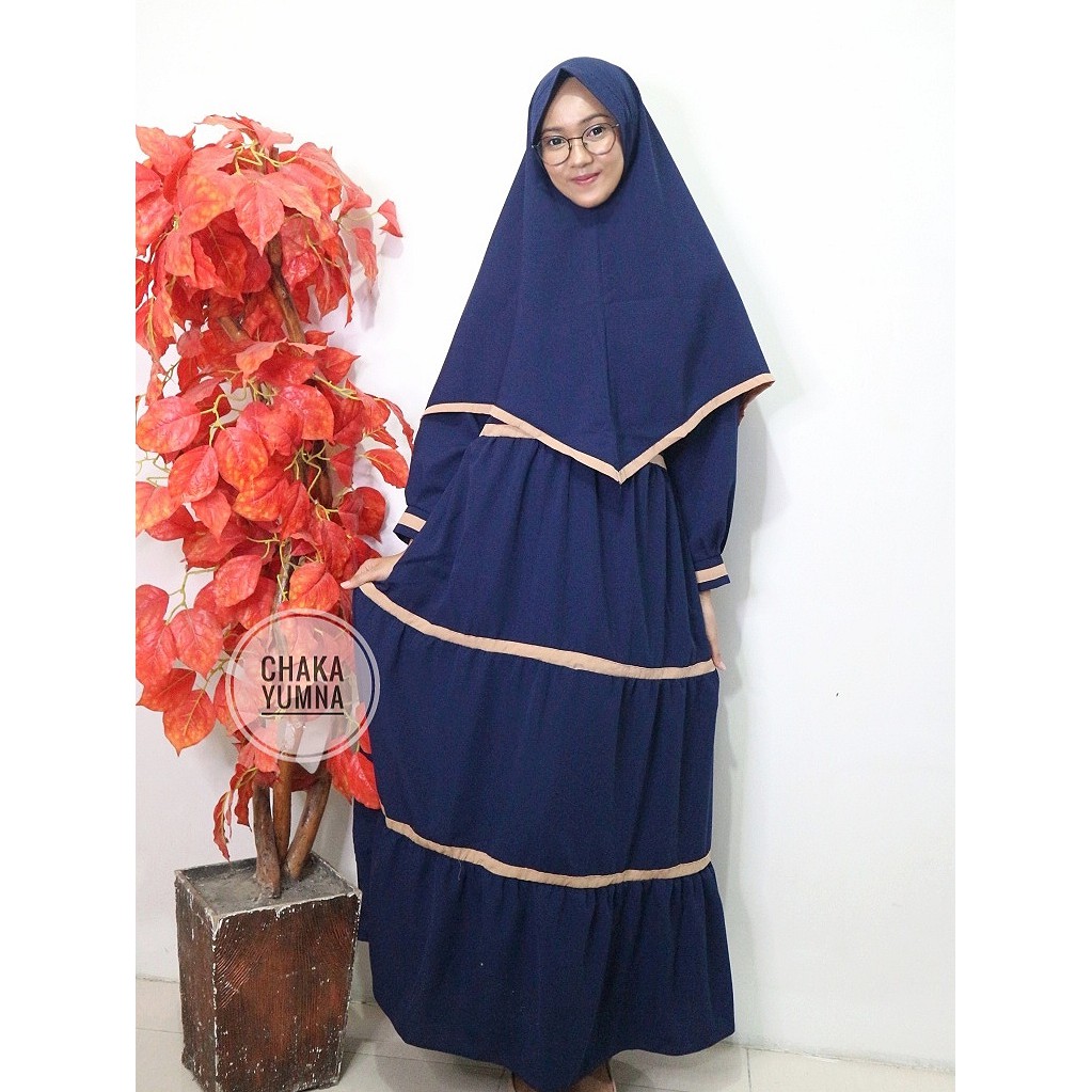 Gamis Syar'i Wanita Muslim Bahan Wolfiss Biru Dongker Polos (Hanasta Dress)
