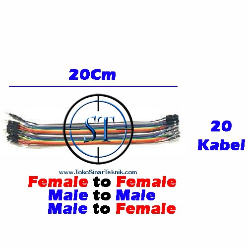 20 Baris Kabel Jumper Breadboard Projectboard 20Cm Female Male / Male Male / Female Female