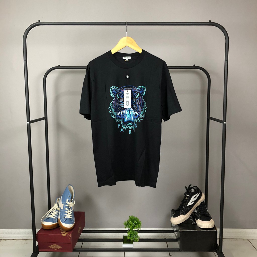 KAOS TSHIRT KENZO BLUE FACE TIGER EMBROIDERED HITAM AUTHENTIC PREMIUM PREMIUM
