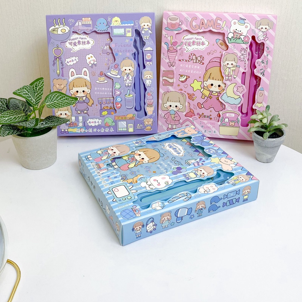 

TERMURAH! Paket Stiker SZ-57 / 3 in 1 Pack Mini Deco Sticker Box. + Pisau Cutter + Pinset SZ-57 Momo Stiker Travel Set Waterproof Pastel Jurnal Scrapbook Diary Estetik Decoration Accessories Kado Hadiah Anak