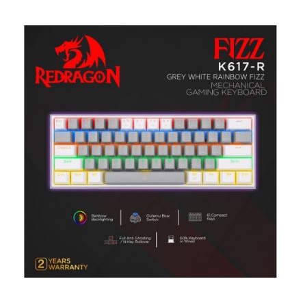 Keyboard gaming redragon mechanical wired usb type-c 60% 61 keys tkl Fizz rainbow k617r k617-r k617