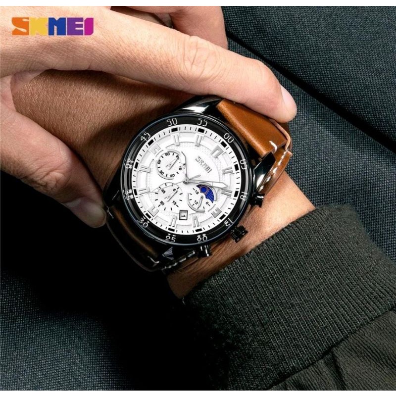 Jam Tangan SKMEI 9249 Jam Tangan Pria Analog Chronograph Casual Quartz Tali Kulit