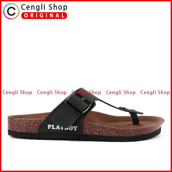 SANDAL JEPIT PLAYBOY PRIA ORIGINAL CASUAL BRANDED ASLI HITAM PL12