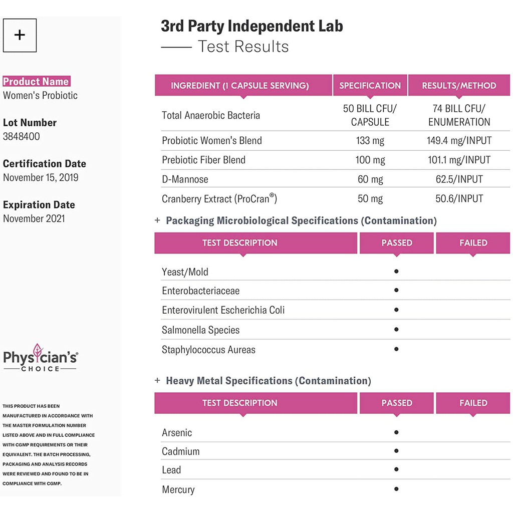 Physician's Physician Choice Probiotic 50bn CFU for Women 30 caps from USA