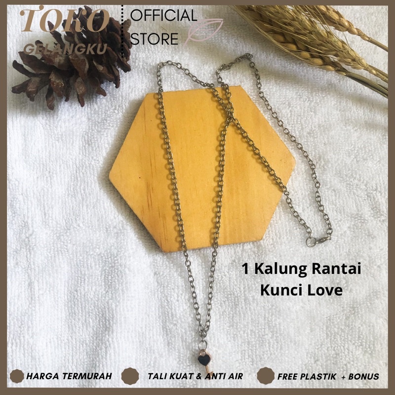 (2 Kalung) Kalung Rantai Couple Gembok Kunci Love / Kalung Pria Wanita Tali Anti Air