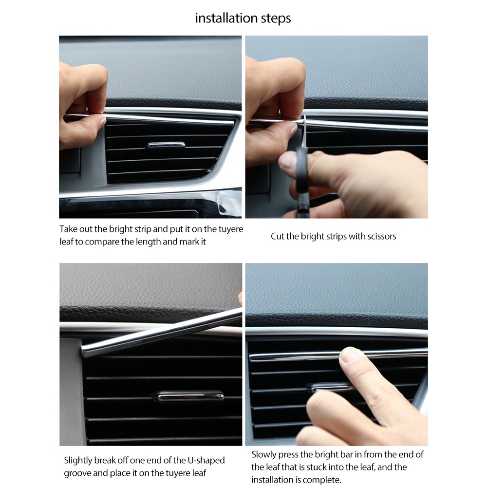 10bijichrome style car molding air vent trim strip Ac outlet grille Dekorasi u shape trim strips Gaya Mobil