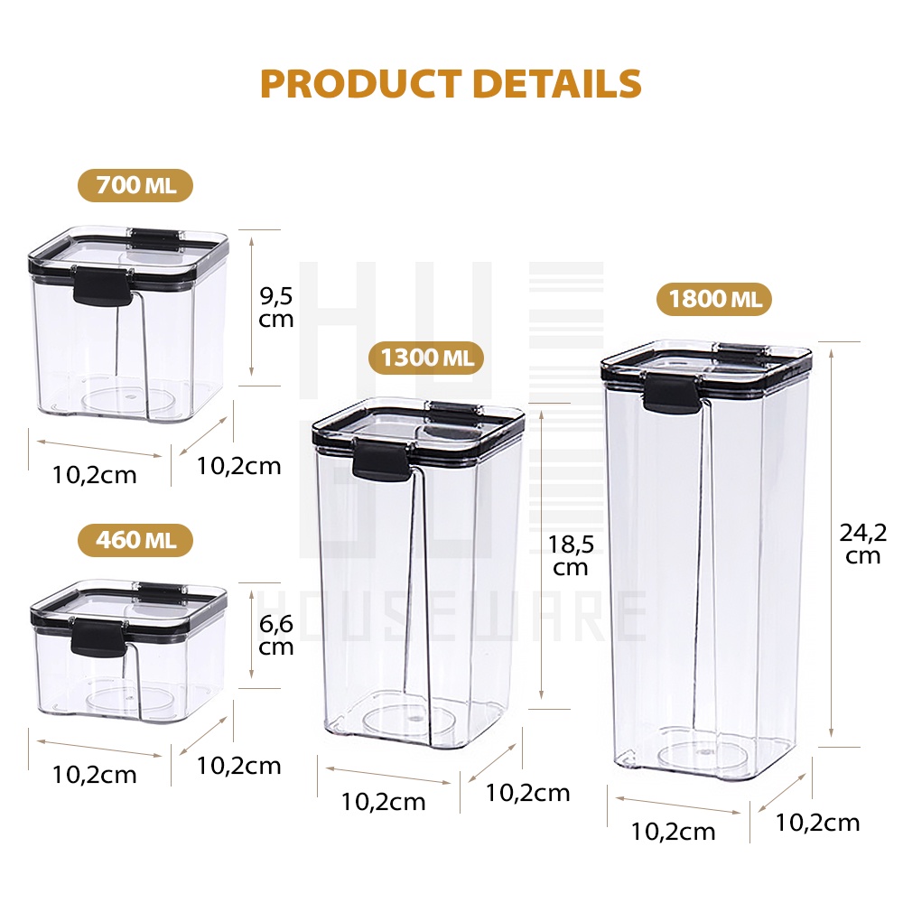 HUGO Toples Kedap Udara Bening Kotak Tempat Penyimpanan Makanan Food Storage