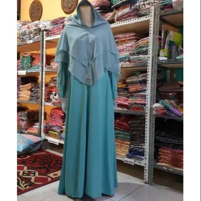 Gamis set syari jersey polos + khimar ceruty premium