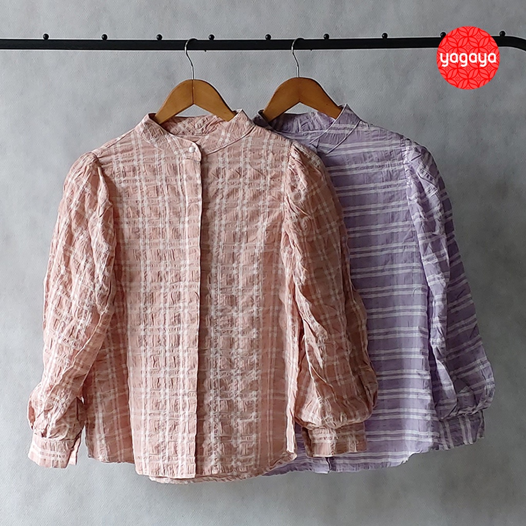 Baju Atasan Wanita Kemeja Lengan Panjang Motif Kotak Kotak