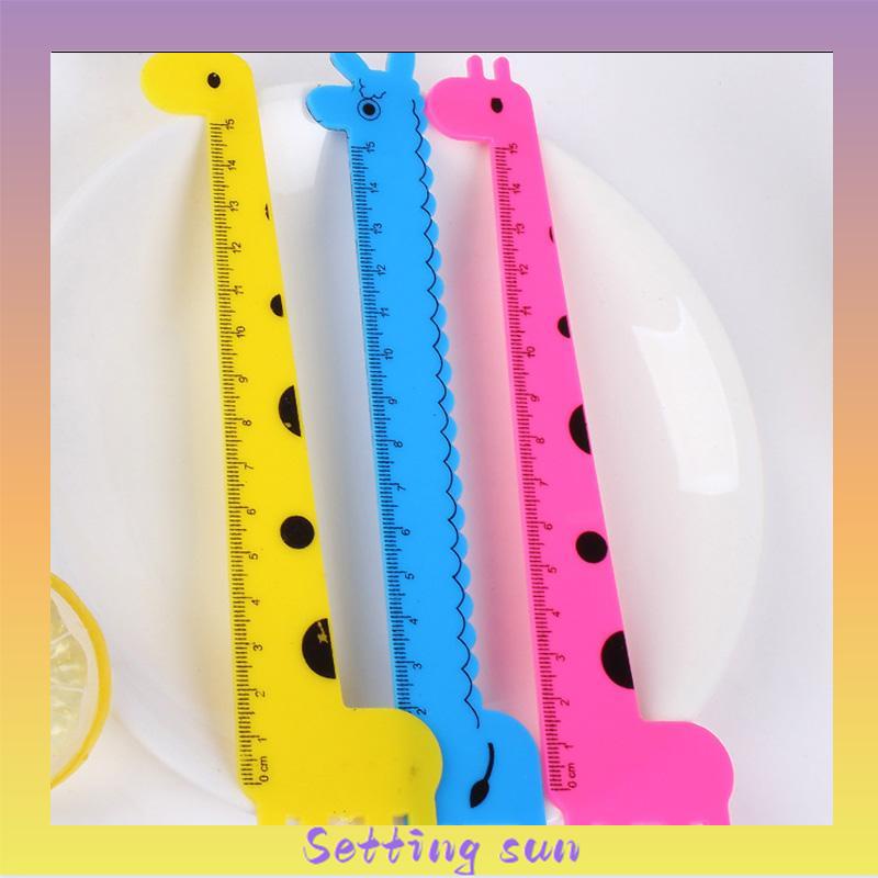 

15 cm Skala Anak Mahasiswa Lucu Kartun Hewan Jerapah Plastik Lurus Penggaris TN