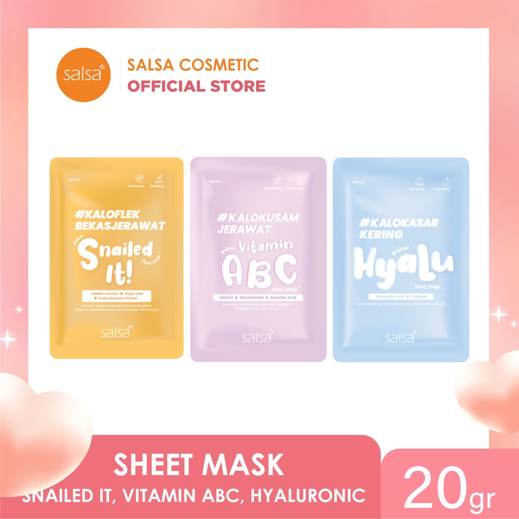 SALSA Sheet Mask - Masker Wajah Daily (Hyaluronic, Vitamin ABC, Snail) - JB