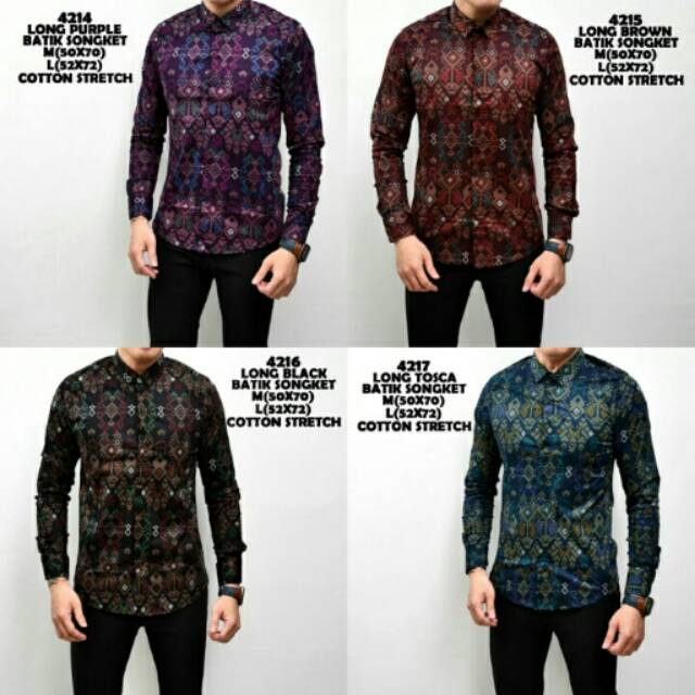 Kemeja Batik Songket Pria Panjang Kerja Kantor Slimfit / Baju Batik