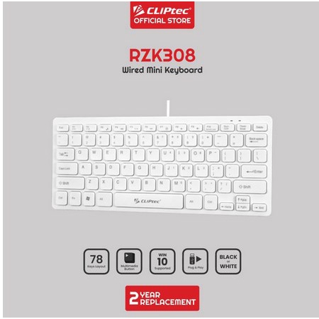 Keyboard Mini macbook laptop pc Multimedia Wired CLIPtec RZK308 RZK 308 RZK-308 original garansi 2 tahun Mulmed