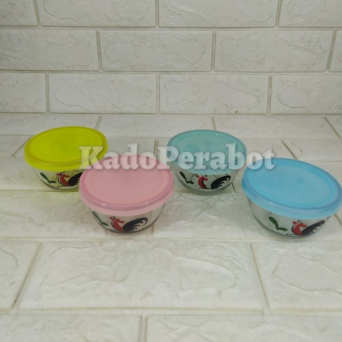 mangkok kaca ayam tutup - toples snack kecil - toples makanan mini - 1 set