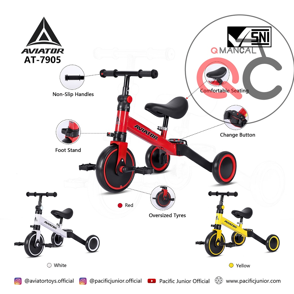 Jual Balance Bike 3 in 1 Aviator Pushbike Latihan Keseimbangan AT7905