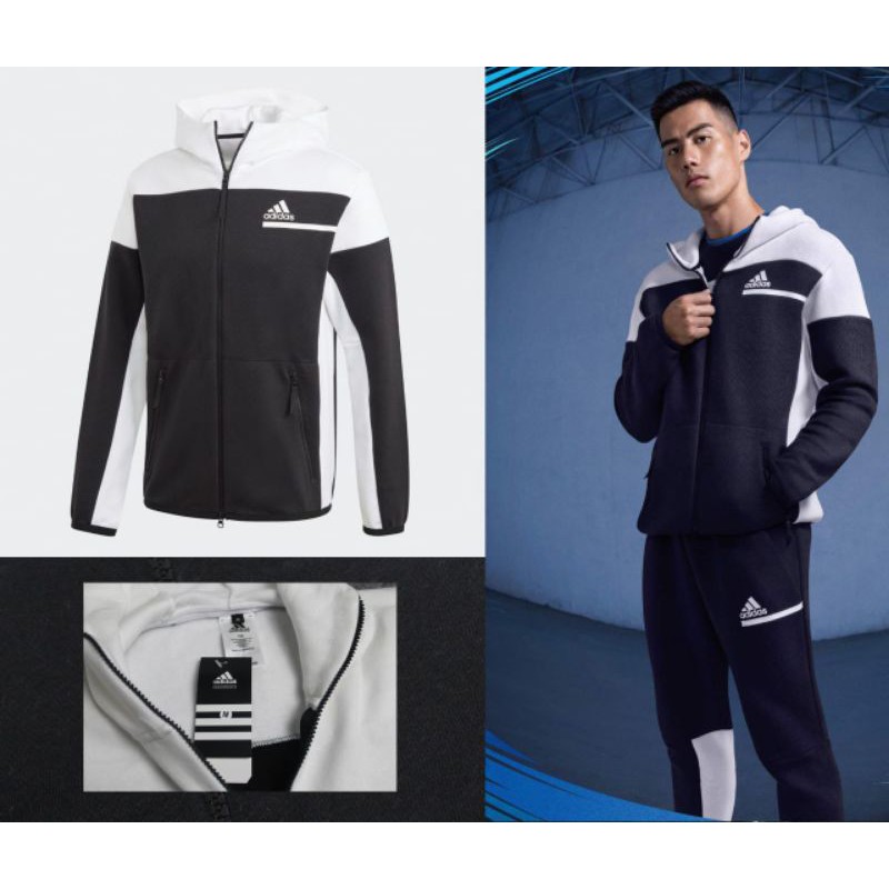 JAKET HOODIE ADIDAS ZNE BLACK-WHITE GRADE ORI