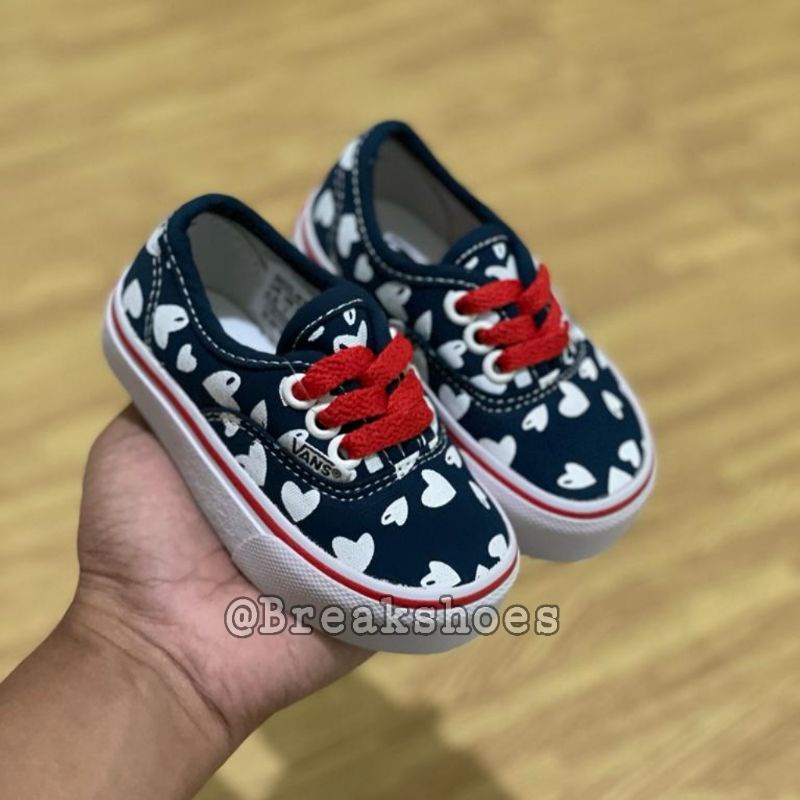 Sepatu anak autentik tali motif love anak perempuan navy red