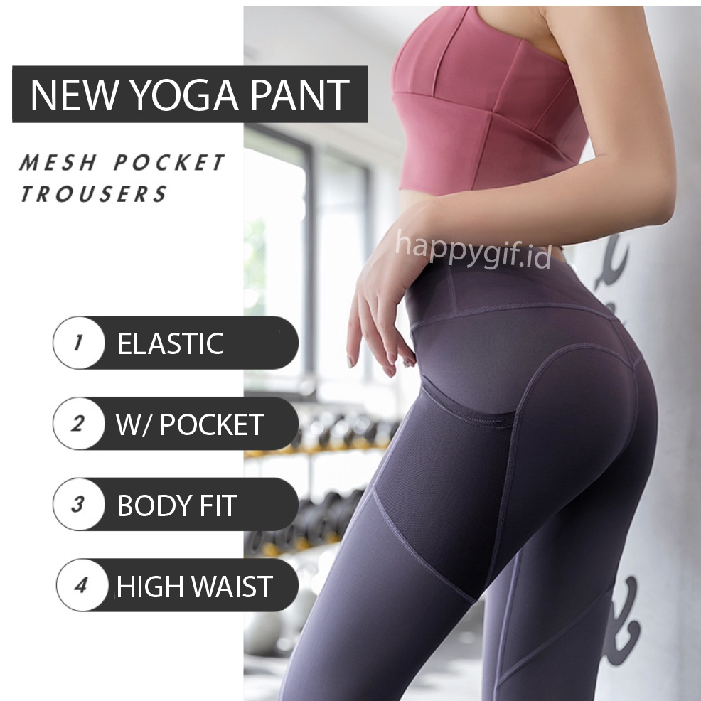 NEW High Waist Yoga Pants Celana Panjang Olahraga Wanita Legging with Pocket