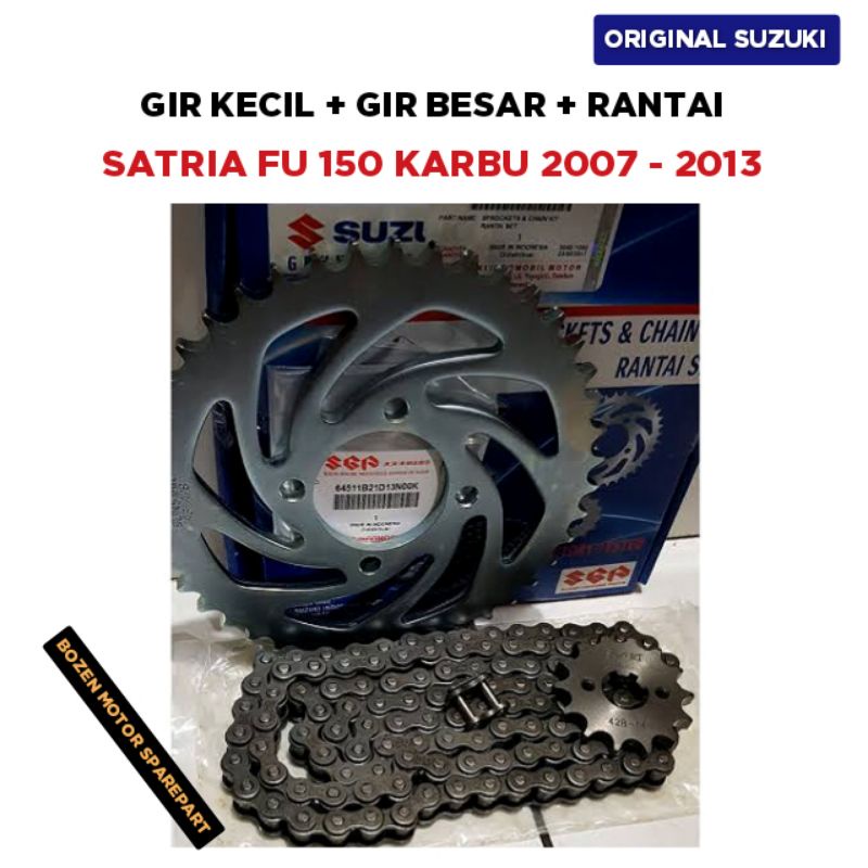 Gir Kecil + Gear Besar + Rantai Satria FU 150 Karbu 2007 2009 2011 2012 2013 Ori Suzuki Set Girset F