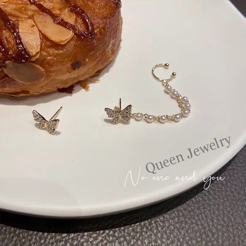 Butterfly set Anting Klip Telinga Model Kupu-Kupu Rumbai Rantai Menjuntai Gaya Korea