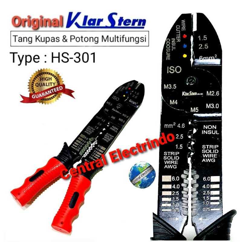 Tang Kupas &amp; Potong Kabel Multifungsi HS-301 KlarStern.