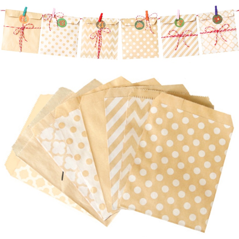 Zzz 24pcs / Set Kantong Kertas Kraft Motif Natal Untuk Kemasan Makanan / Permen / Hadiah