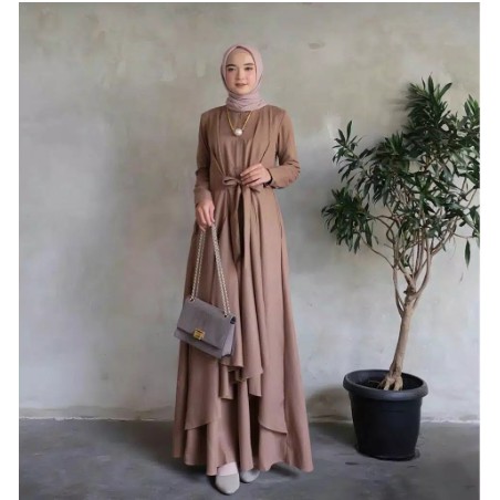 Gamis Remaja Set Hijab Premium Mosscrepe Terbaru | dewasa busui syari modern putih 019 Sabyan pesta