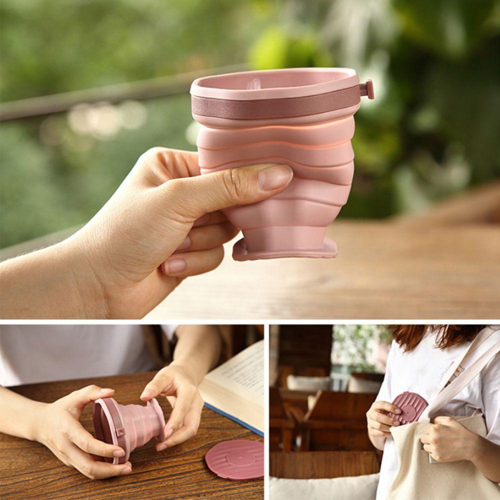 Solighter 220ml Collapsible Silicone Cup Perlengkapan Perjalanan Rumah Tangga Olahraga &amp; Luar Ruangan Mug Minum Lipat