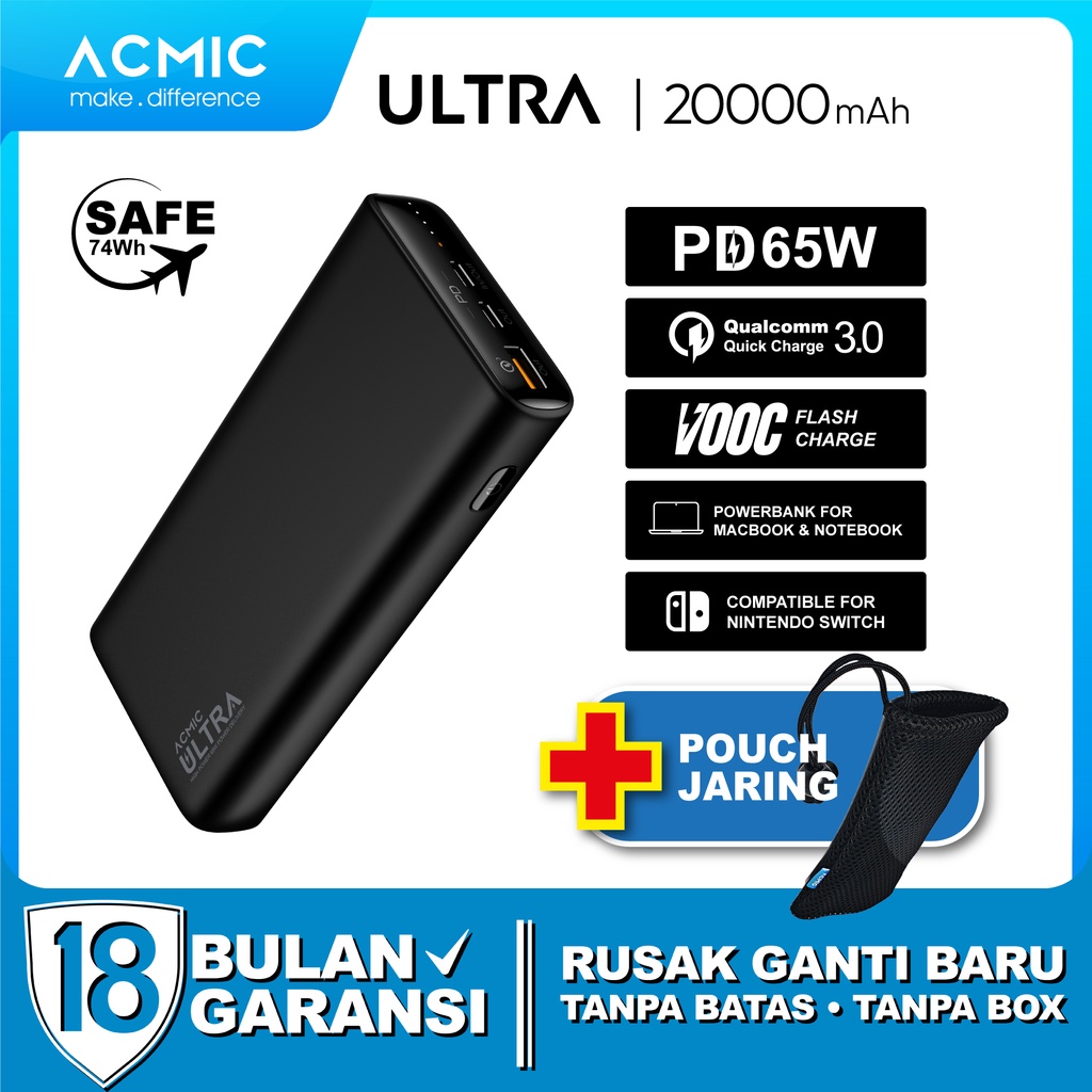 PowerBank ACMIC ULTRA 65W PD 20000mAh PowerBank Laptop MacBook Nintendo Switch