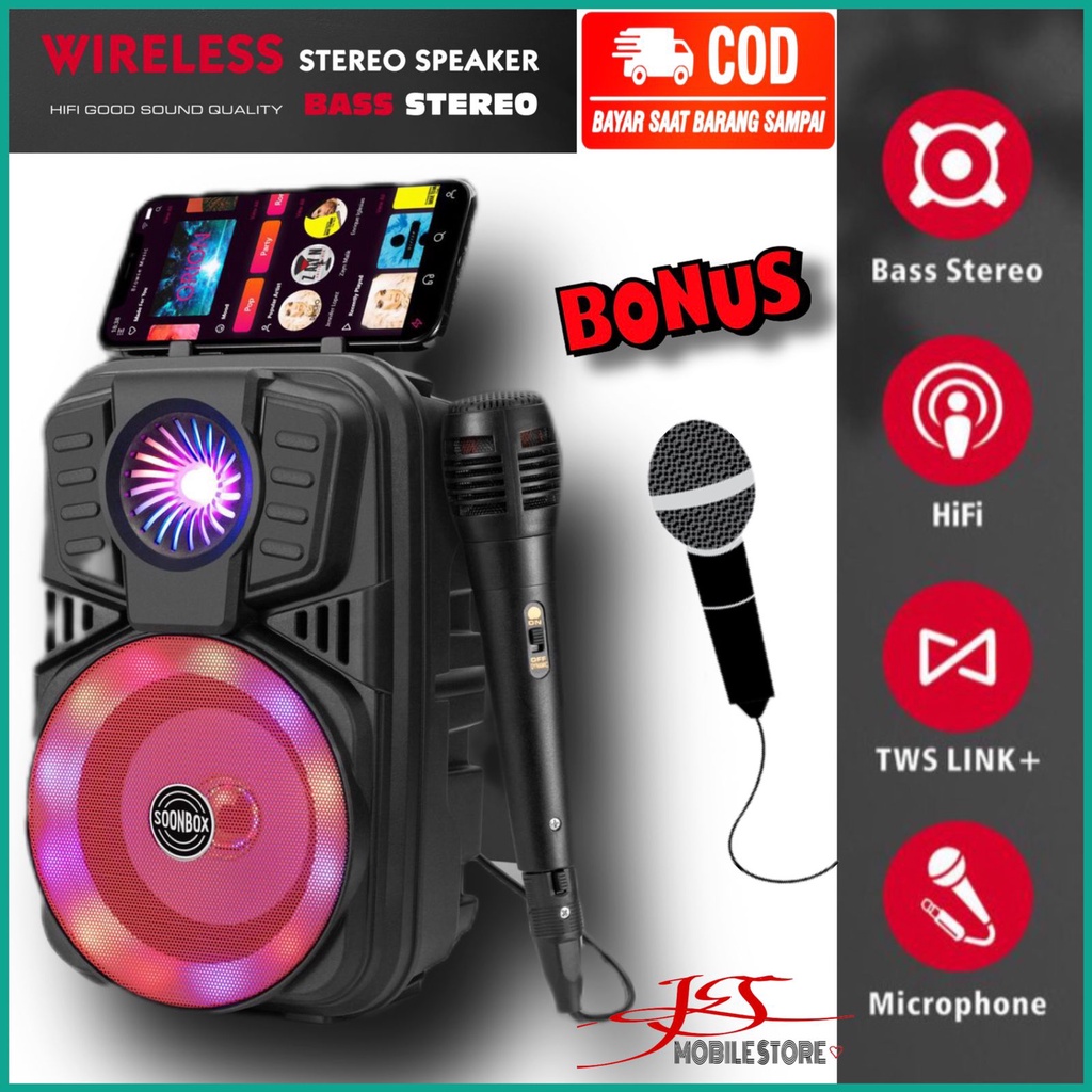 Speaker Bluetooth -Salon Wireless Aktif -  Radio Fm - Speaker Wireless Led - Bonus Mic 6,5Inci