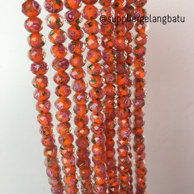 Lampwork Crystal Murano 12x10mm bahan kristal ceko mawar orange oren beads bahan craft aksesoris