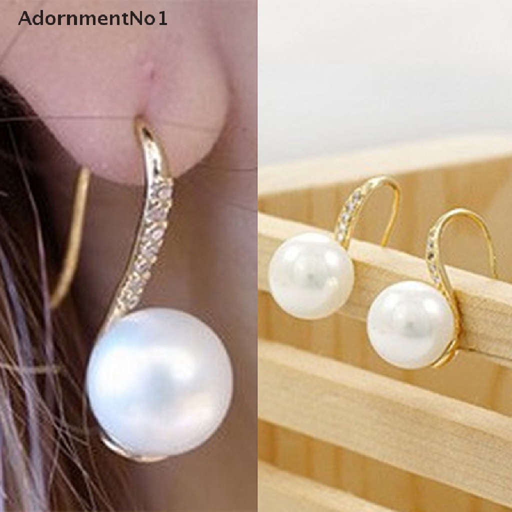 (AdornmentNo1) Anting Kait Gantung Hias Kristal + Mutiara Imitasi Untuk Wanita