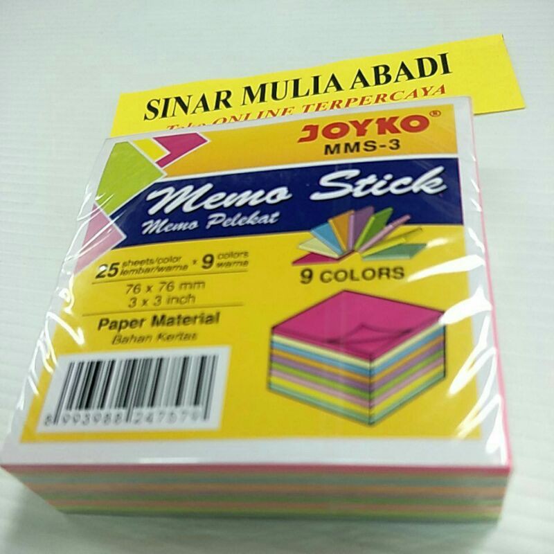 

Memo Stick 9 warna 76x76 mm / Sticky Note Joyko MMS-3
