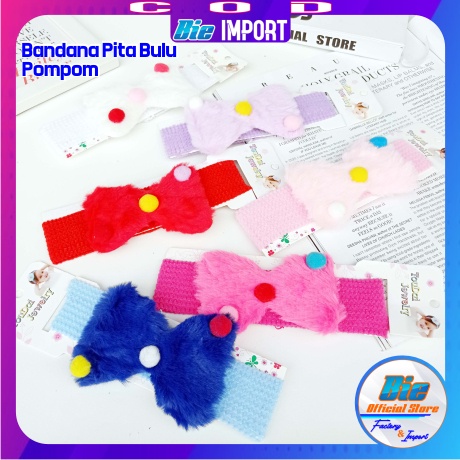 Bandana Rajut Pita Bulu Pompom Impor Best Seller