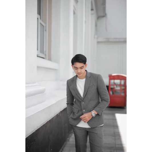 Mubeng - Elegant Jas Slimfit Light Grey (Free Cover Jas)