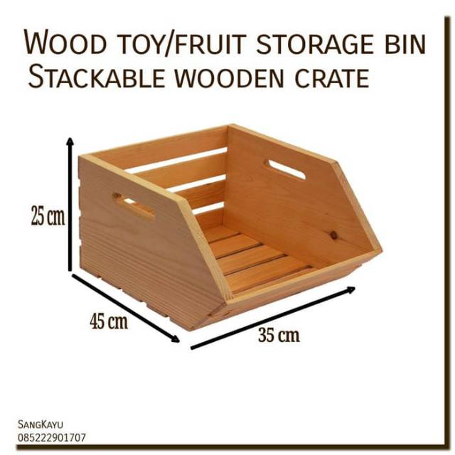 Wooden crate, toy/fruit storage bin stackable crate kotak peti kayu