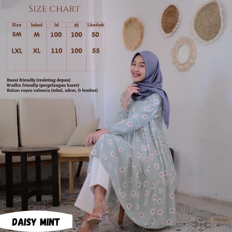 ATASAN TUNIK SIMPLE MOTIF DAISY MINT