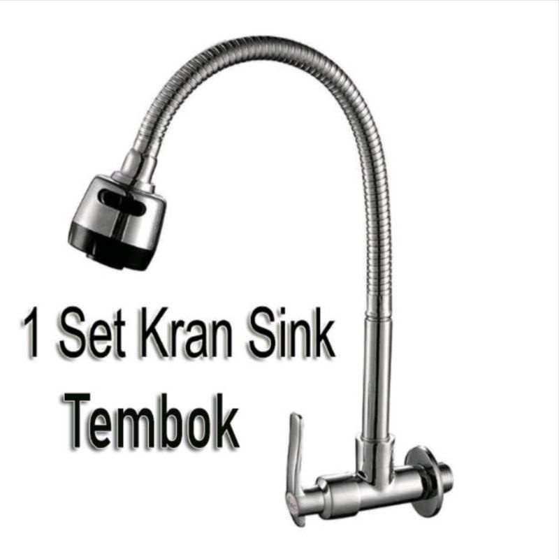 SET KRAN SINK TEMBOK LEHER ANGSA FLEKSIBEL STAINLESS CHROME BERKUALITAS